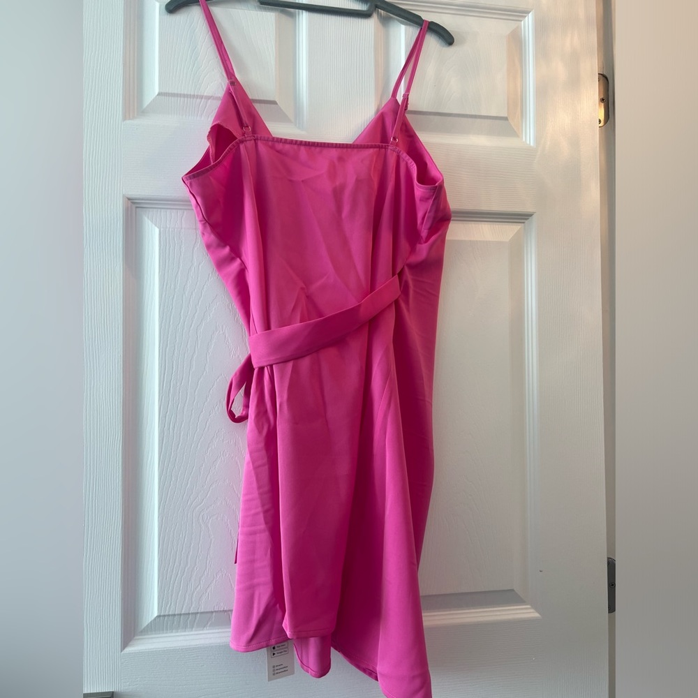 Cupshe- New with tags! Hot Pink Wrap & Bow Mini Dress Size Large